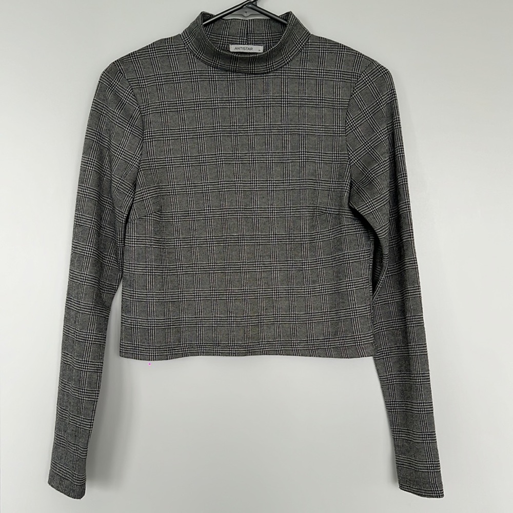 Plaid turtle neck crop top